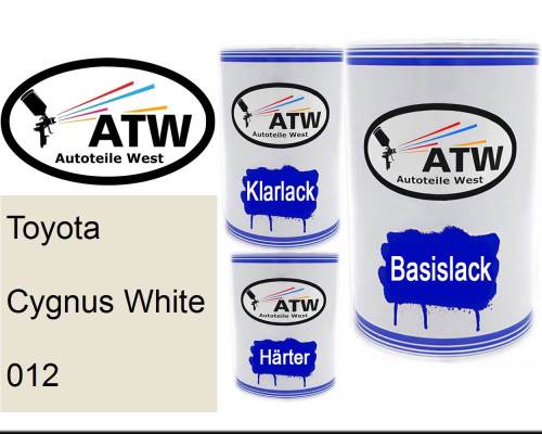 Toyota, Cygnus White, 012: 500ml Lackdose + 500ml Klarlack + 250ml Härter - Set, von ATW Autoteile West.